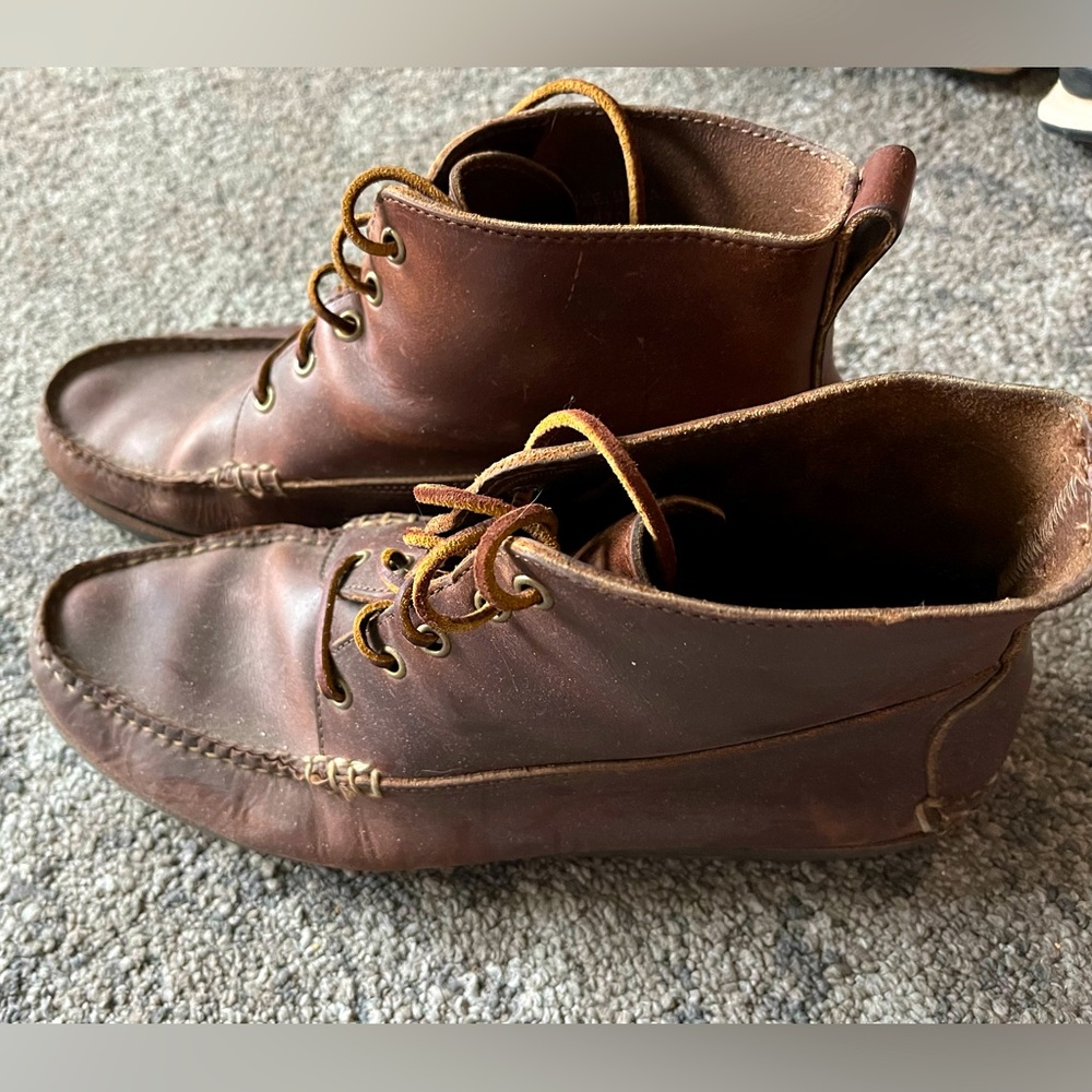 LL Bean Boots Mens 12 Brown Leather Handsewn Jackman Ranger Chukka Mocs Shoes
